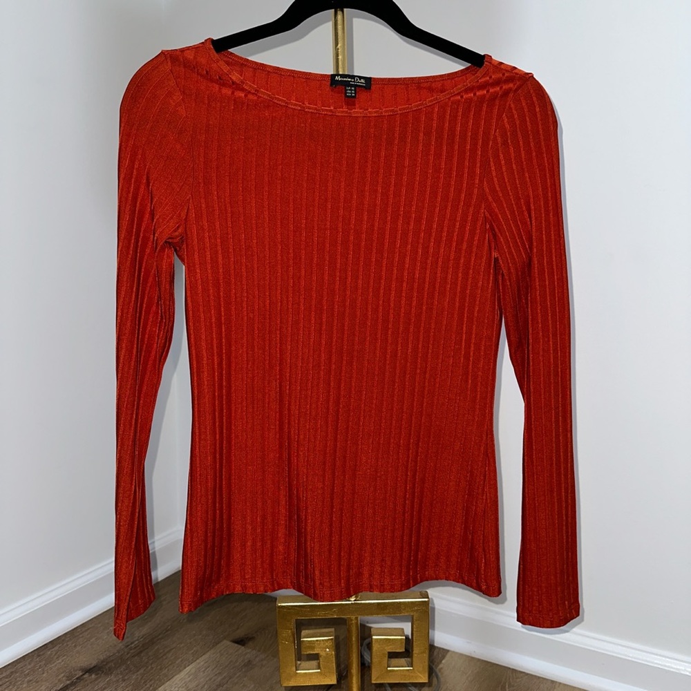 XS Massimo Dutti Orange Ling Sleeve Shirt